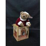 MODERN STEIFF CHRISTMAS JACK IN THE BOX along with four miniature modern Steiff bears,