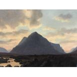 * DUNCAN MCLAREN, SUNSET BUACHILLE ETIVE oil on canvas, signed, further signed,