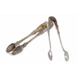 PAIR OF GEORGE IV SCOTTISH SILVER SUGAR TONGS maker J.