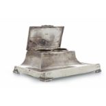 GEORGE V SILVER DOUBLE INKWELL maker Adie Brothers, Birmingham 1926, of shaped, rectangular form,