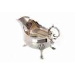 SILVER SAUCE BOAT OF GEORGE III DESIGN maker Walker & Hall, Sheffield 1914, quarter pint size,