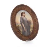 KPM BERLIN PORCELAIN PAINTED OVAL PLAQUE OF 'RUTH IN A CORNFIELD' after Charles Landelle