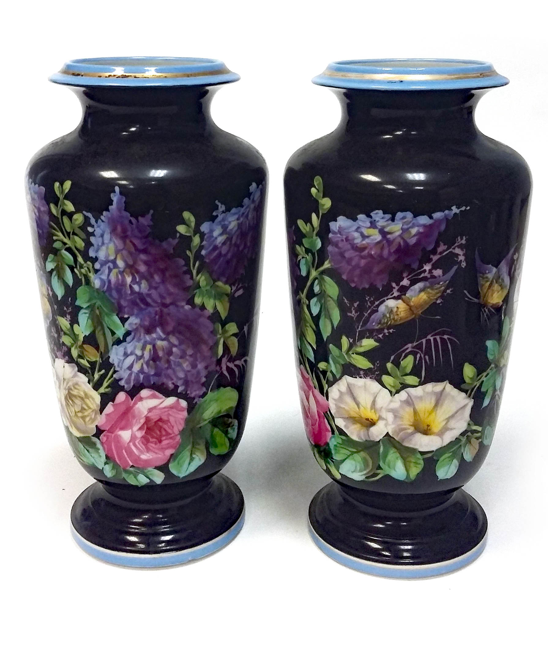 PAIR OF VICTORIAN OPAQUE GLASS VASES both ofbaluster form,