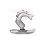 LALIQUE LEAPING FISH PIN DISH with central frosted glass surmount of a leaping Koi fish,