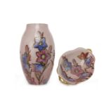 CARLTON WARE 'HAREBELL' PATTERN VASE of oviform, hand painted with harebells on a pink ground,