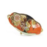 CARLTON WARE 'SECRETARY BIRD' PATTERN TWIN HANDLED COMPORT of shaped oval form,