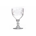 REGENCY GLASS RUMMER with rough pontil mark, on heavy knopped stem and circular base,