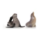 ROYAL COPENHAGEN FIGURES OF A SEAL AND A SEA LION the seal model number 1441, the sea lion 327,