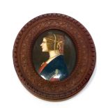 GERMAN PORCELAIN PAINTED OVAL PLAQUE OF A 'RENAISSANCE LADY' in profile,