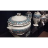 WEDGWOOD 'TURQUOISE FLORENTINE' PATTERN DINNER SERVICE comprising: 12 dinner plates, side plates,