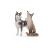 ROYAL COPENHAGEN FIGURES OF A HUSKY AND OF A FOX the husky model number 038, the fox 1475,