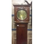 19TH CENTURY LONGCASE CLOCK the hood with broken swan neck pediment (damages) and moulded dentil