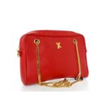 HANDBAG BY PALOMA PICASSO made in Italy, the red leather bag with gilt metal curb chain handle,