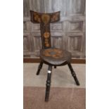 VICTORIAN POKERWORK SPINNING CHAIR OF ART & CRAFTS DESIGN the the central back with bowed top rail,