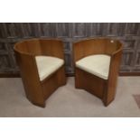 INTERESTING SET OF SIX ART DECO WALNUT VENEERED TUB CHAIRS the seven sided back with bevelled