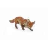 IN THE MANNER OF BERGMAN - COLD PAINTED BRONZE FIGURE OF A FOX modelled creeping stealthily,