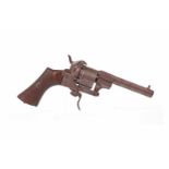 LATE 19TH CENTURY FRENCH 'LEFAUCHEUX' REVOLVER six-shot pinfire, chequered wood stock,