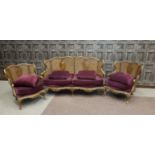 MOST ATTRACTIVE WALNUT THREE PIECE BERGERE SUITE OF ROCOCO DESIGN comprising wing back generous