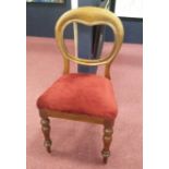 SET OF SIX VICTORIAN MAHOGANY BALLOON BACK SINGLE DINING CHAIRS with upholstered seat in crimson