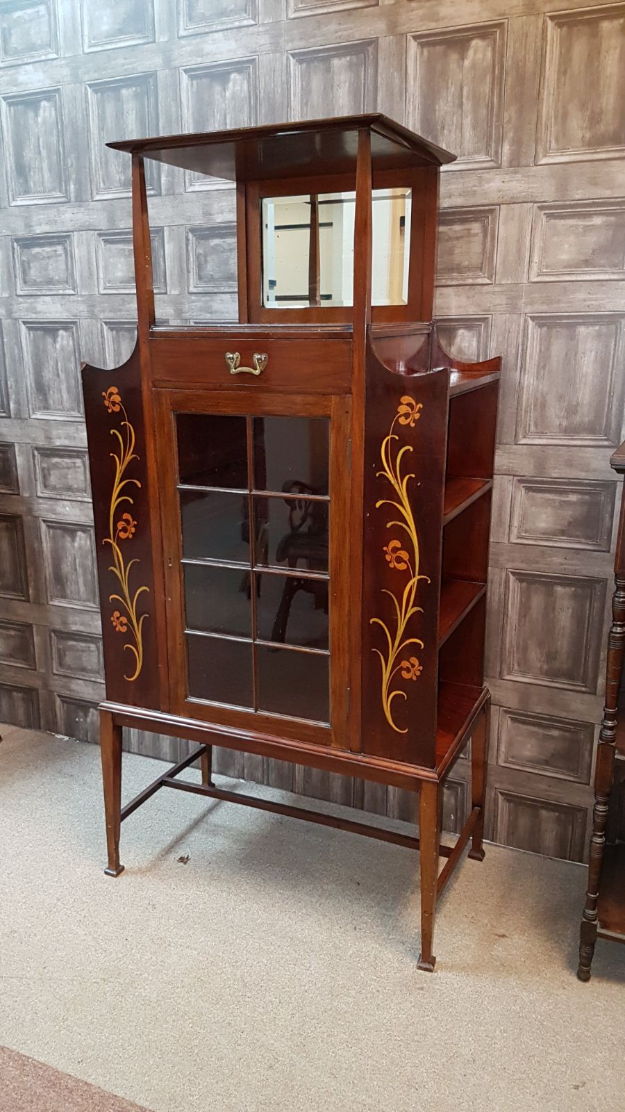 ATTRACTIVE GLASGOW SCHOOL MAHOGANY MUSIC CABINET of transitional Art Nouveau/Arts & Crafts design,