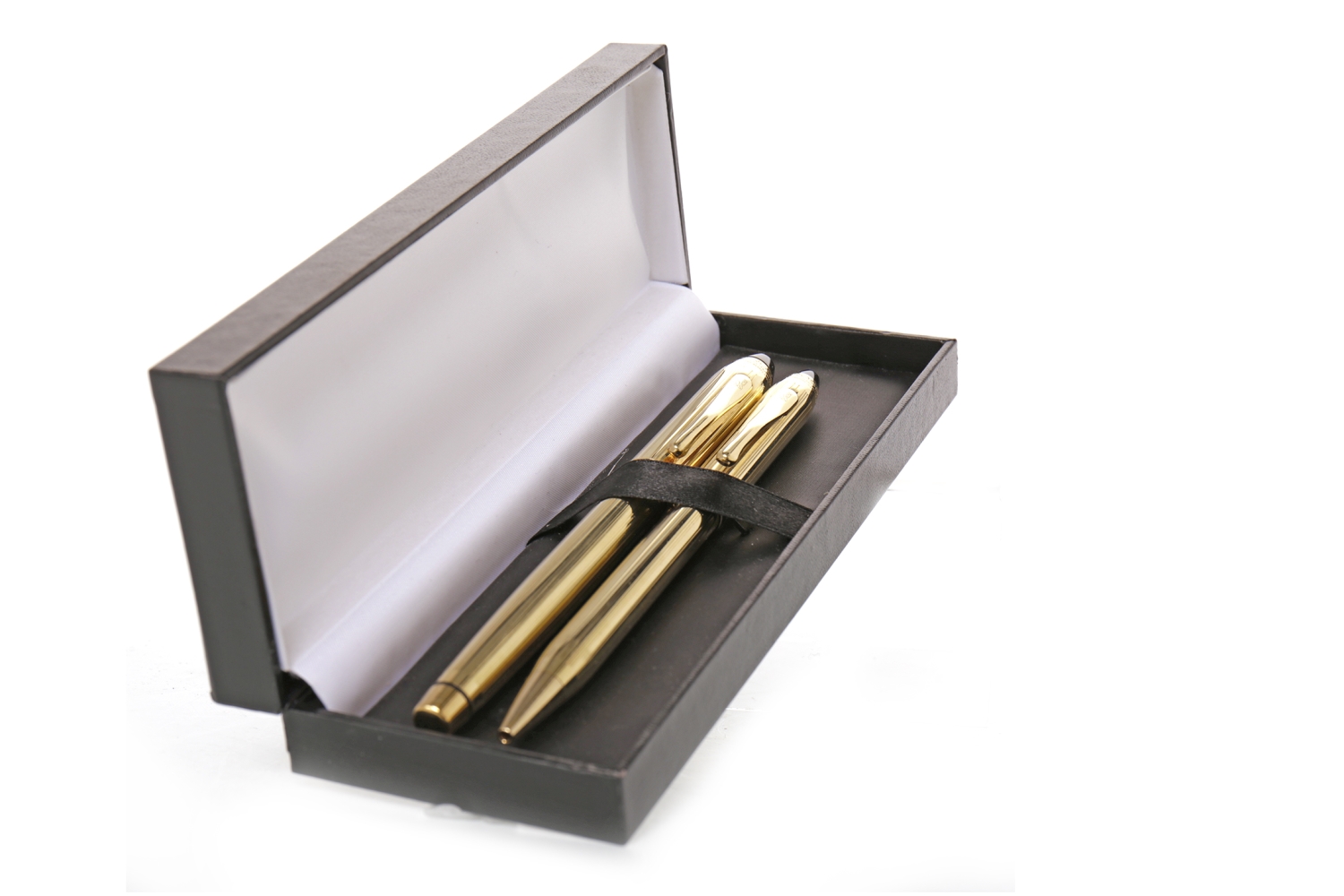 CROSS FOUNTAIN AND BALLPOINT PEN SET fluted, gold plated bodies, 15cm long,