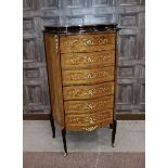 KINGWOOD, FLORAL MARQUETRY and EBONISED UPRIGHT SERPENTINE CHEST of Louis XV design,