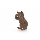 IN THE MANNER OF BERGMAN - COLD PAINTED BRONZE CAT stood on it's hind quarters,