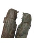 PAIR OF 20TH CENTURY CAST METAL EGYPTIAN STYLE SARCOPHAGI FIGURES both modelled upright,