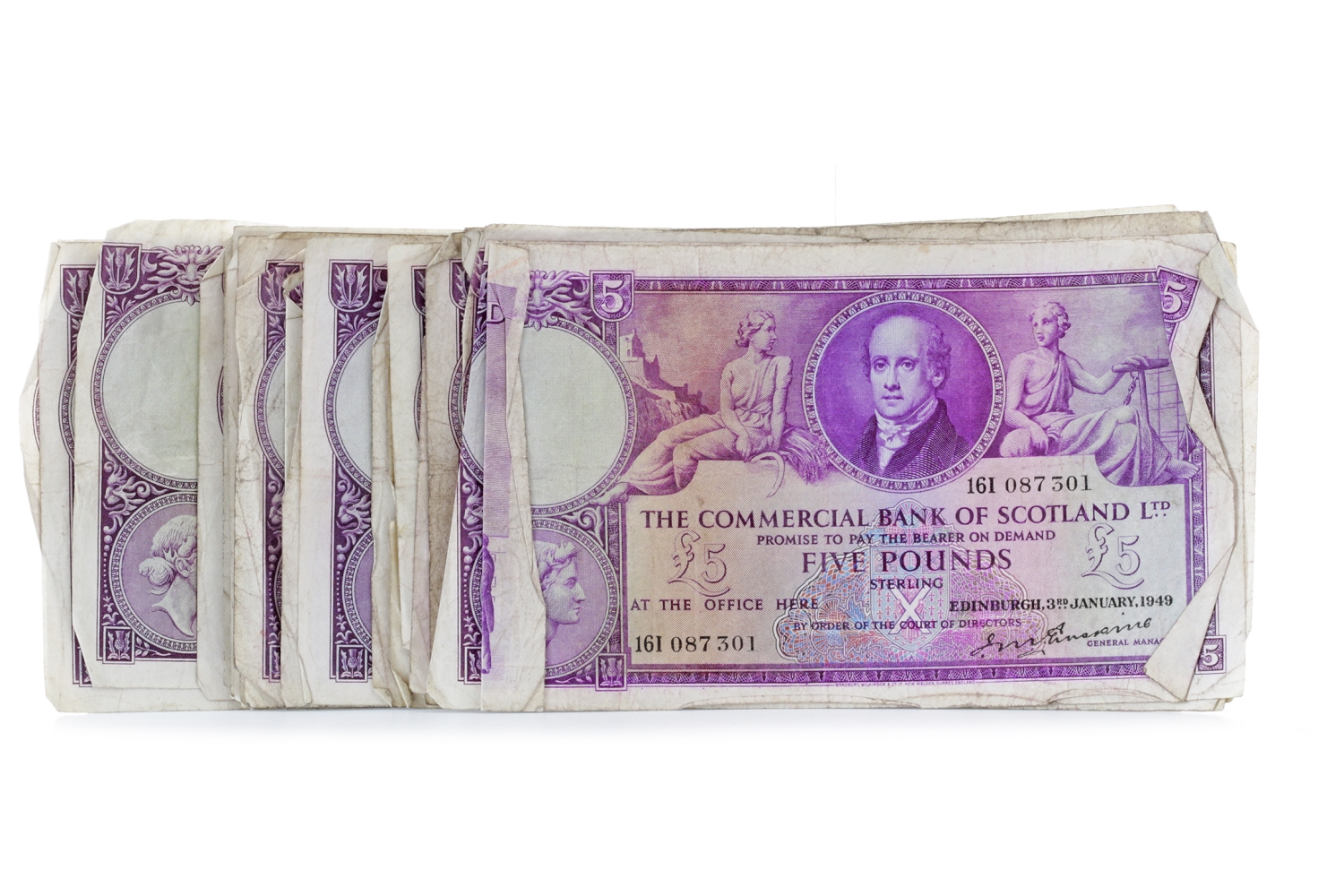 COLLECTION OF THE COMMERCIAL BANK OF SCOTLAND LTD £5 FIVE POUNDS NOTES all dating to the 1950s,