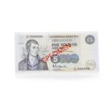 SPECIMEN CLYDESDALE BANK PLC £5 FIVE POUNDS NOTE DATED 2ND APRIL 1990 serial no.