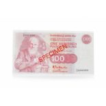 SPECIMEN CLYDESDALE BANK PLC £100 ONE HUNDRED POUNDS NOTE DATED 9TH NOVEMBER 1991 serial no.