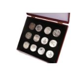 SEVEN BRITANNIA ONE OUNCE SILVER PROOF COINS in capsules; along with a silver crown dated 1887,