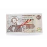 SPECIMEN CLYDESDALE BANK PLC £10 TEN POUNDS NOTE DATED 9TH NOVEMBER 1990 serial no.