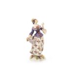 EARLY 20TH CENTURY MEISSEN FIGURE OF LADY modelled striding forward mid-song,