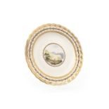 LATE 18TH CENTURY DERBY TOPOGRAPHICAL PLATE scalloped rim with blue and gilt border,