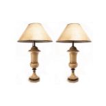 PAIR OF LAMPS BY LINDA REID each of drawn campana form, marbled body, with matched shades,