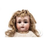 SIMON & HALBIG BISQUE HEADED DOLL with closing eyes, blonde hair, period clothing,