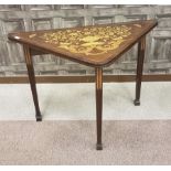 LATE 19TH CENTURY DUTCH TRIANGULAR FOLD OVER CARD TABLE the top inlaid with a floral marquetry