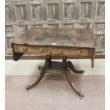 REGENCY ROSEWOOD SOFA TABLE the top with two rounded end drop leaves,