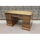 VICTORIAN MAHOGANY PEDESTAL WRITING DESK the top inset with later tooled leather writing surface,