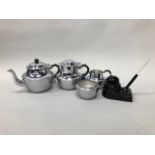 A SILVER PLATED TEA SERVICE AND INKSTAND