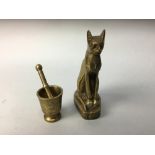 AN EGYPTIAN CAT, PESTLE AND MORTAR