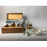 A LOT OF SILVER BACKED DRESSING TABLE APPOINTMENTS AND SILVER PLATED WARE