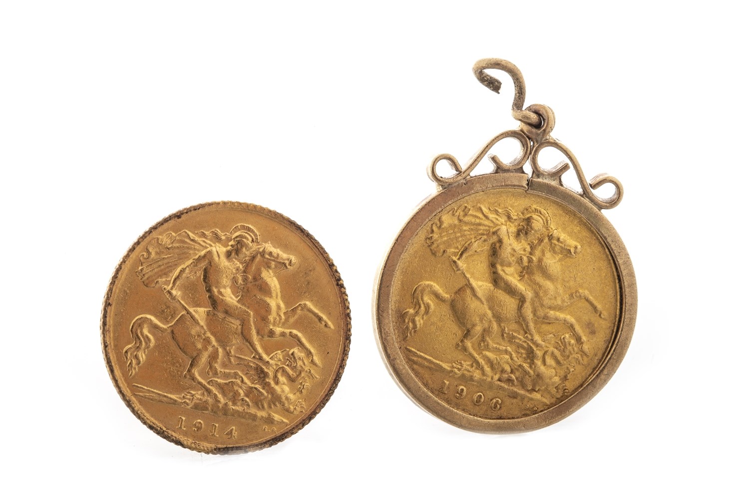 TWO GOLD HALF SOVEREIGNS, 1906 AND 1914