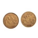 TWO GOLD HALF SOVEREIGNS, 1898 AND 1902