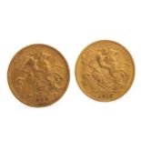 TWO GOLD HALF SOVEREIGNS, 1908 AND 1912