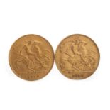 TWO GOLD HALF SOVEREIGNS, 1913