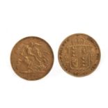 TWO GOLD HALF SOVEREIGNS, 1892 AND 1896