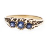 A VICTORIAN STYLE BLUE GEM SET RING