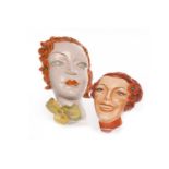 A GOLDSCHEIDER ART DECO TERRACOTTA WALL MASK WITH ANOTHER